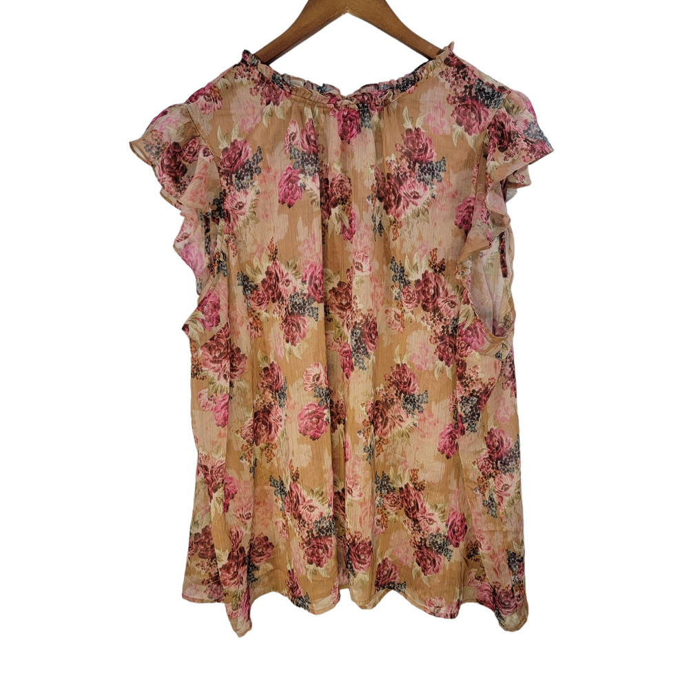 Torrid Size 4 Crinkle Chiffon Flutter Sleeve Sheer Blouse Floral Flowers - Picture 3 of 8